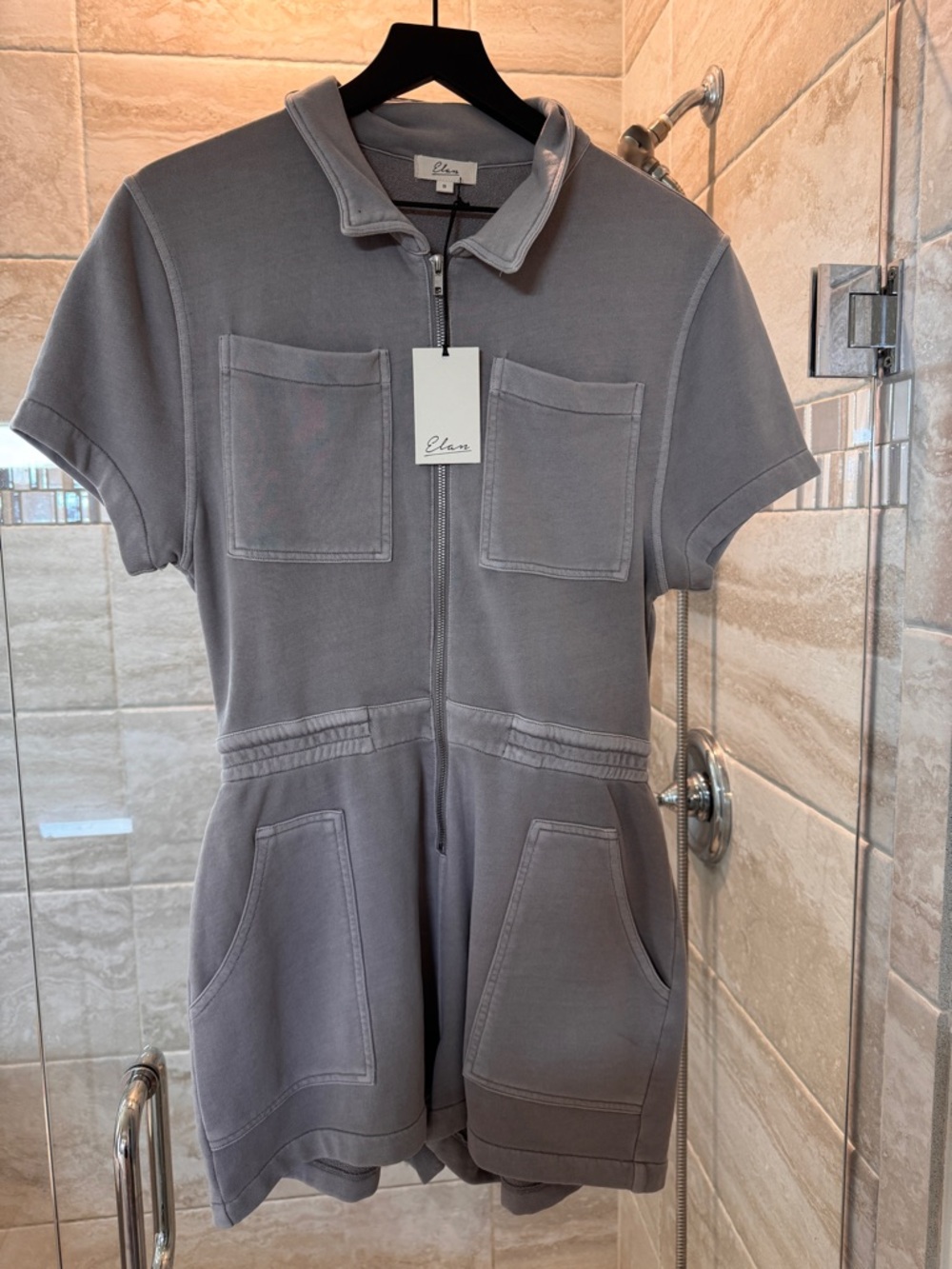 Elan Kids Short-Sleeve Zip One-Piece in Gray